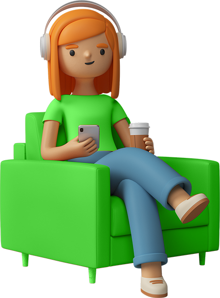 Mulher ouvindo um podcast da Kenoby!